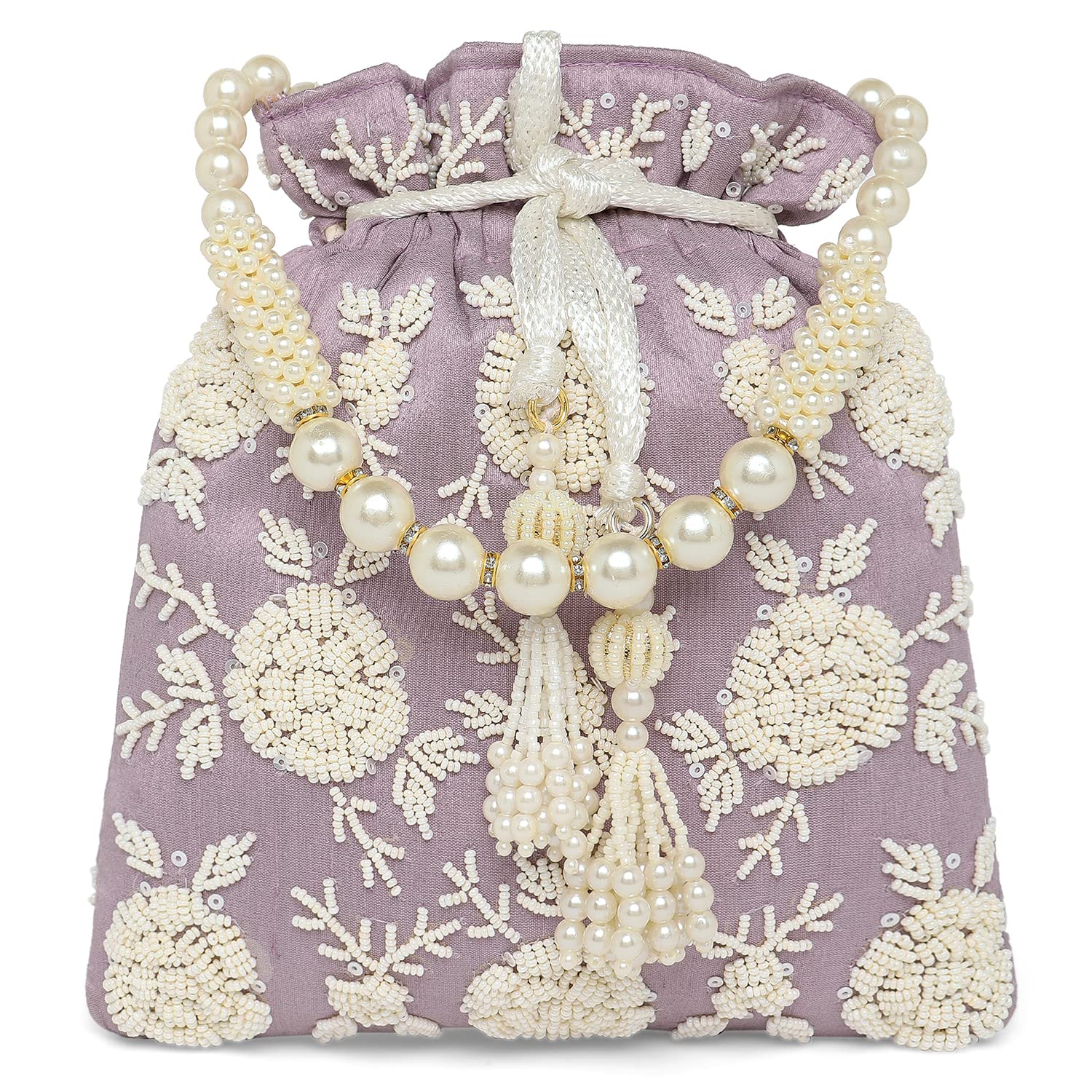 Lavender Potli Bag for Women Handmade Evening Wristlet Handbag Stylish Bridal Purse Fashion Bag for Girls (P132LAV)-image-34