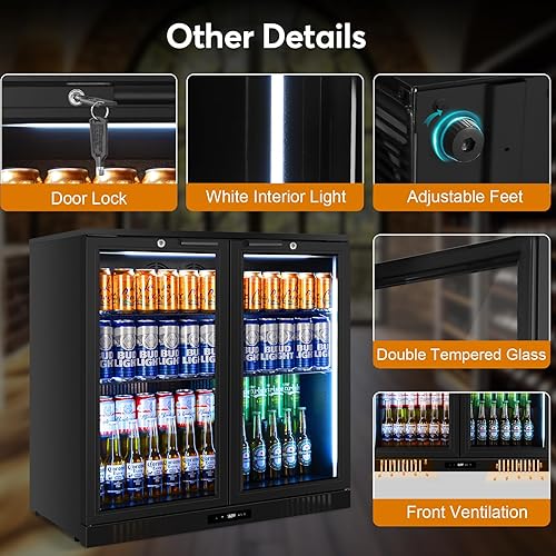 Miniatura 7 de Refrigerador de barra trasera con puerta de cristal, refrigerador comercial para cerveza, bebida y refrescos con control de temperatura, 7.2 pies
