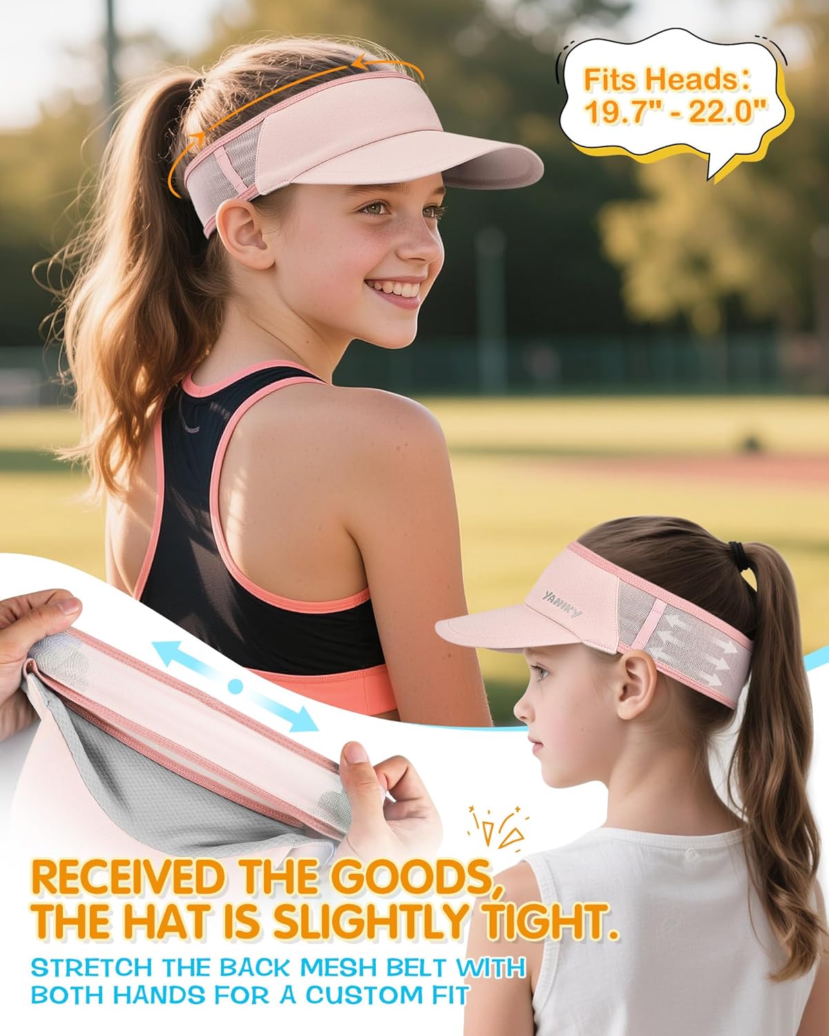 Kids Sun Visor Hats for Girls Boys Lightweight UPF50+ Packable Sun Hat for Running Golf Outdoor Sports - Image 6