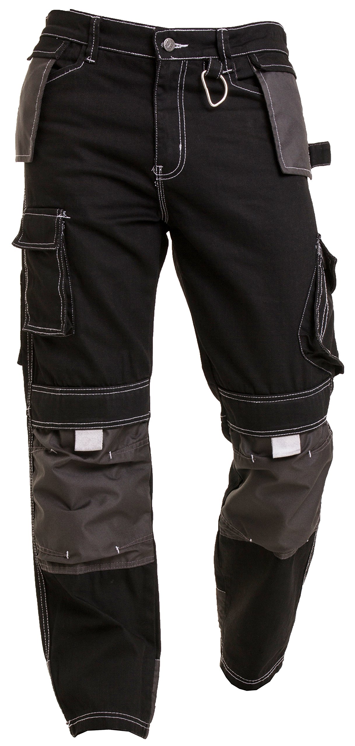 Qaswa Homme Pantalon De Travail Cargo Genouillères avec Poches Work Wear Trousers, Black, 34W / 30L
