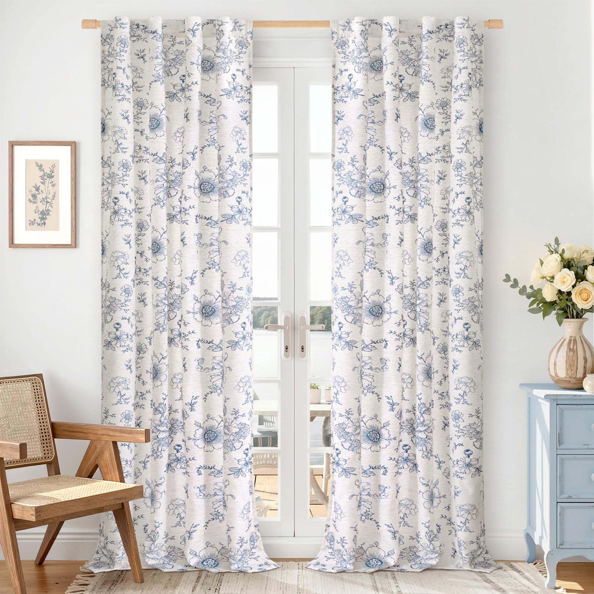 Vintage Floral Linen Curtains - 84 Inch Panels -12
