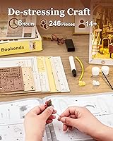 Vista 5 de Rolife Kit de rincón de libros de bricolaje 3D de madera para adultos, estantería de 9.5 pulgadas, decoración interior con kit de casa de muñecas