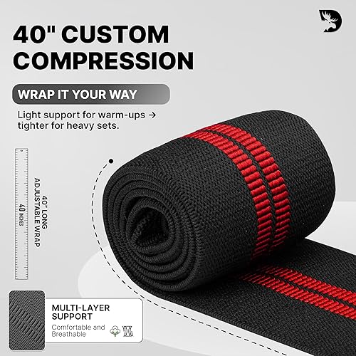 Miniatura 4 de DMoose Fitness Coderas para levantamiento de pesas (par)  Correa ajustable de 40 pulgadas para entrenamiento de gimnasio y prensa de banca, codos de