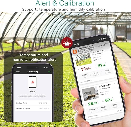 Miniatura 4 de ORIA Termómetro higrómetro inalámbrico, sensor de temperatura de humedad Bluetooth, termómetro higrómetro mejorado para interiores y exteriores con