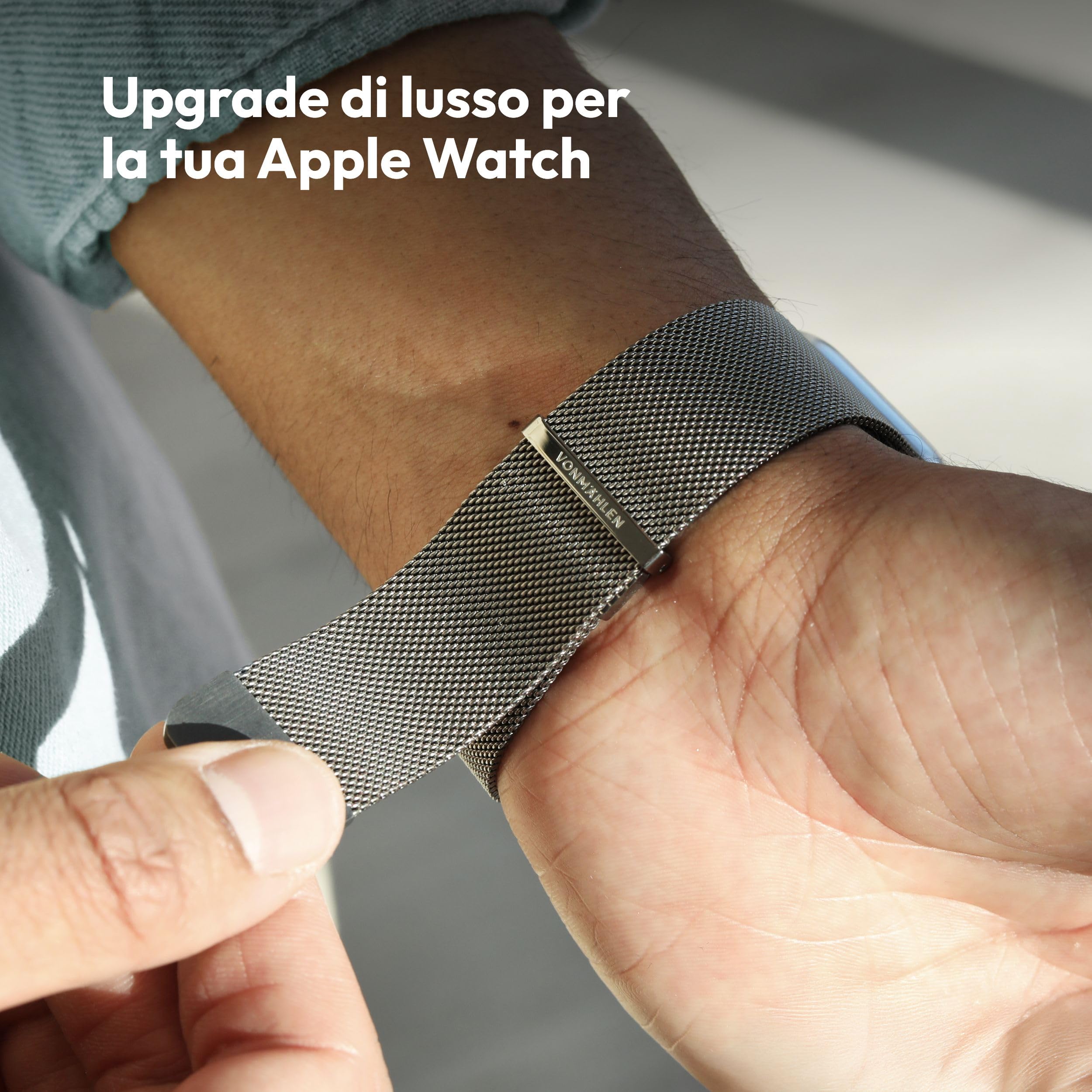 VONMÄHLEN Milanese Loop 2 - Cinturino in Maglia Milanese per Apple Watch, Chiusura Magnetica, Compatibile con Apple Watch Ultra 2, Design Elegante - Argento - 44 | 45 | 46 | 49 mm