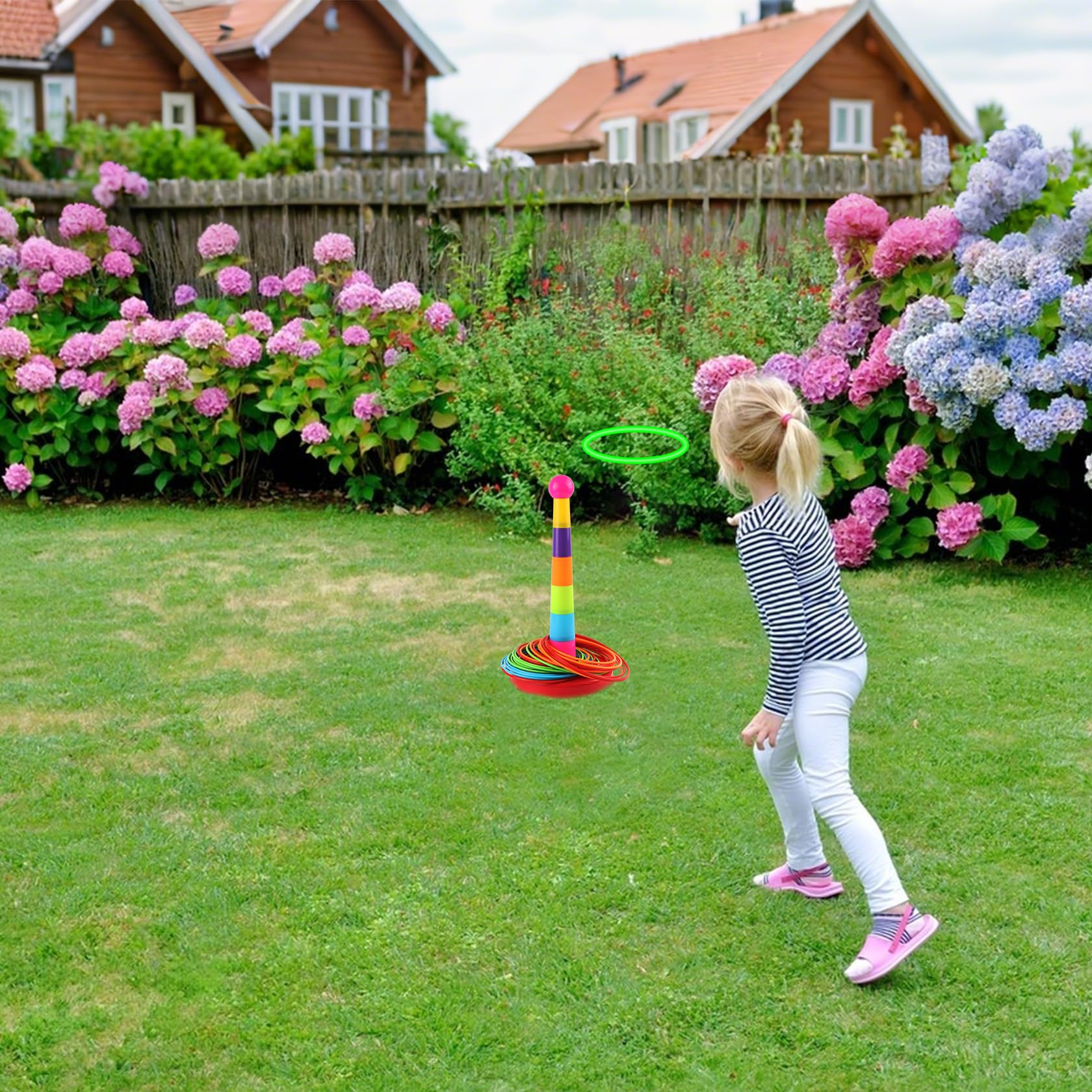 Lancer d'anneaux pour Enfants avec 24 Anneaux de Lancer,Jeux de Lancer d'anneaux de Carnaval pour Enfants, fêtes d'anniversaire, Jeux de Jardin extérieurs.