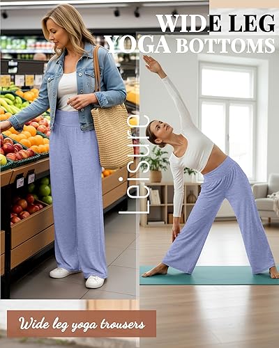 Miniatura 4 de Neer Paquete de 3 Pantalones de Yoga de Pierna Ancha para Mujer, Pantalones Cómodos de Descanso con Bolsillos, Pantalones de Chándal Elásticos para