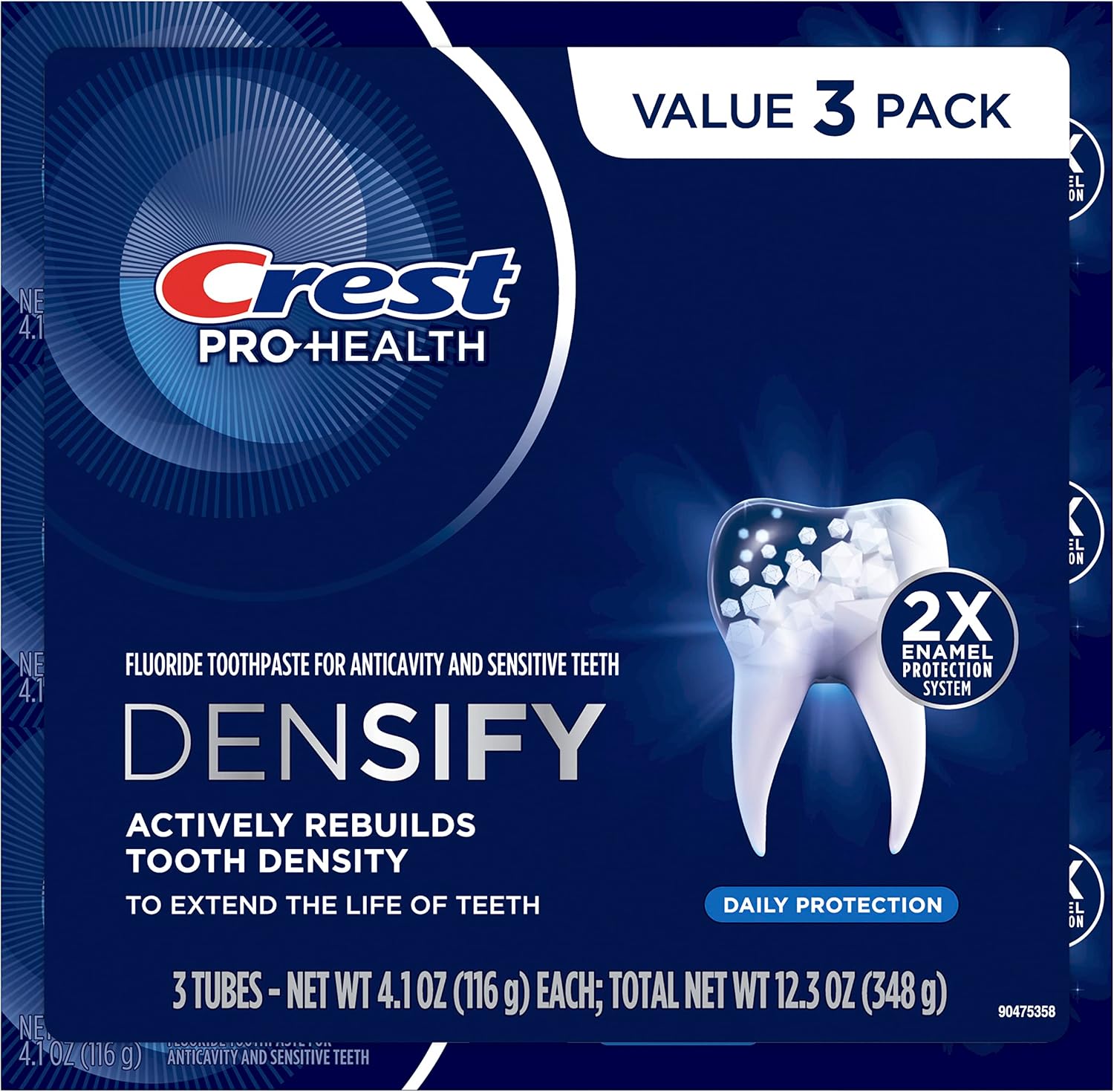 Crest Pro-Health Densify Toothpaste Daily Protection with Fluoride for Anticavity and Sensitive Teeth, 4.1oz (Pack of 3)
