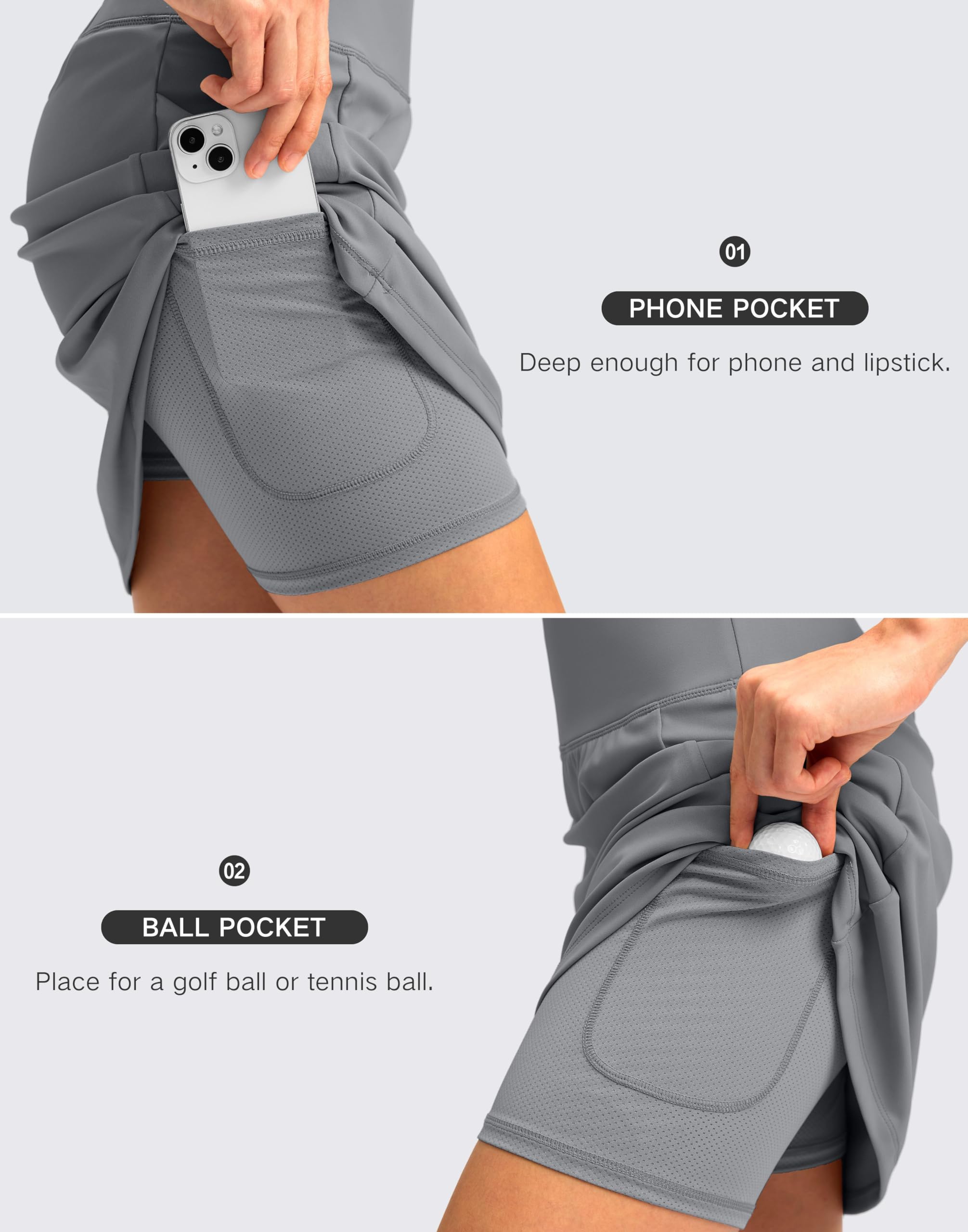 SANTINY Jupe-short de golf pour femme avec 4 poches taille haute de 45,7 cm