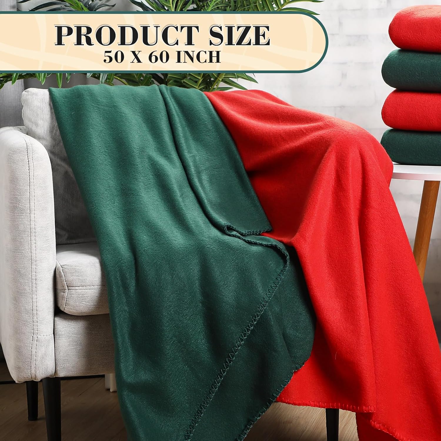 Oudain 36 Pcs Fleece Throw Blanket Bulk Soft Lightweight Fleece Blanket Warm Comfortable Blankets for Bed Couch Sofa Home Office 50 x 60 Inch(Green, Red)