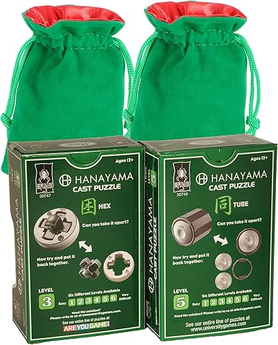 Miniatura 3 de Rompecabezas Hanayama HEX y tubo, "Nuevo 2023, con bolsas de cordón forradas de terciopelo verdesatén rojo, artículos incluidos