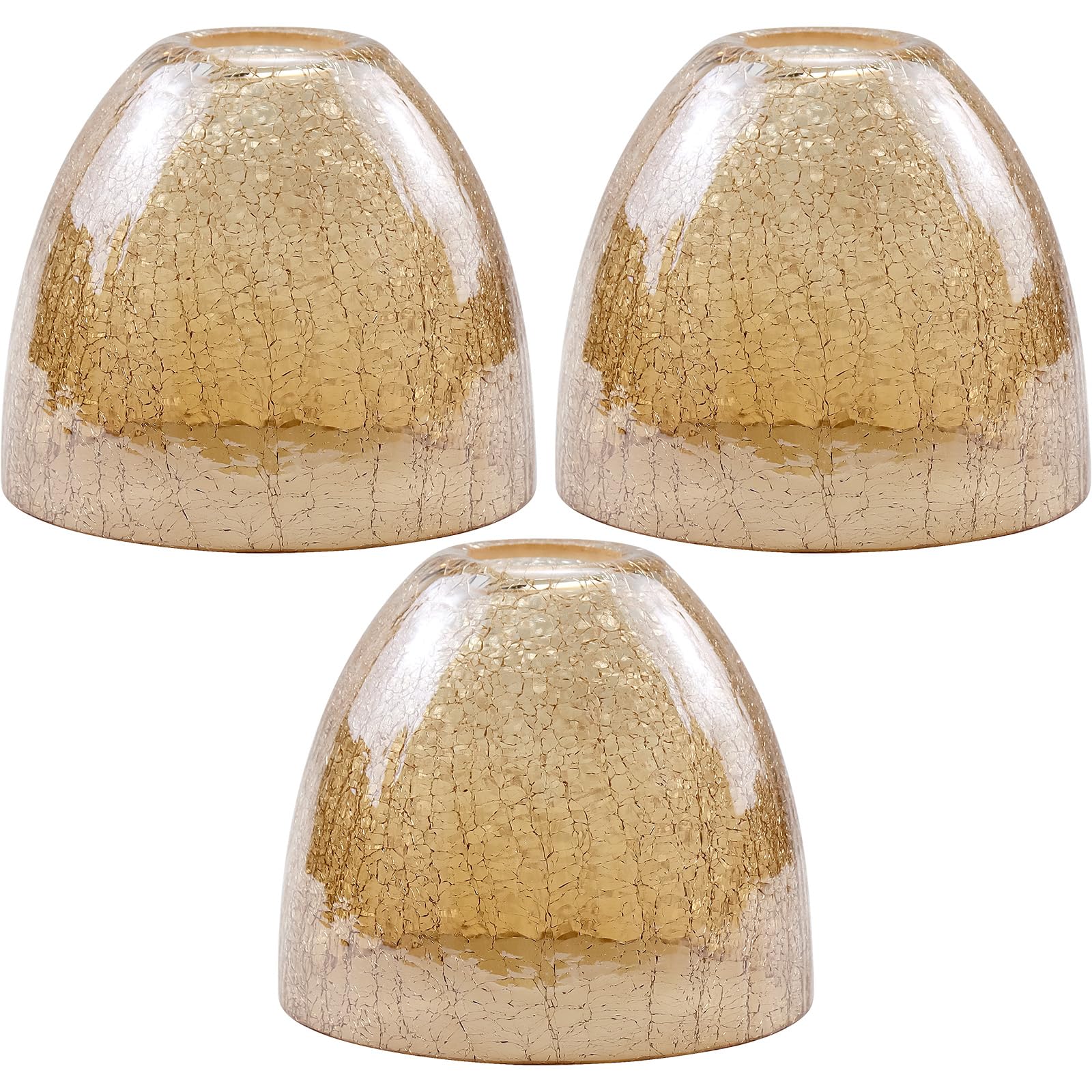 3 Pcs Amber Crackle Glass Lamp Shades, Replacement Amber Clear Bowl Shade Hand Blown 4.2 cm Fitter for Chandelier Pendant Wall Light, 15 x 12.7 cm