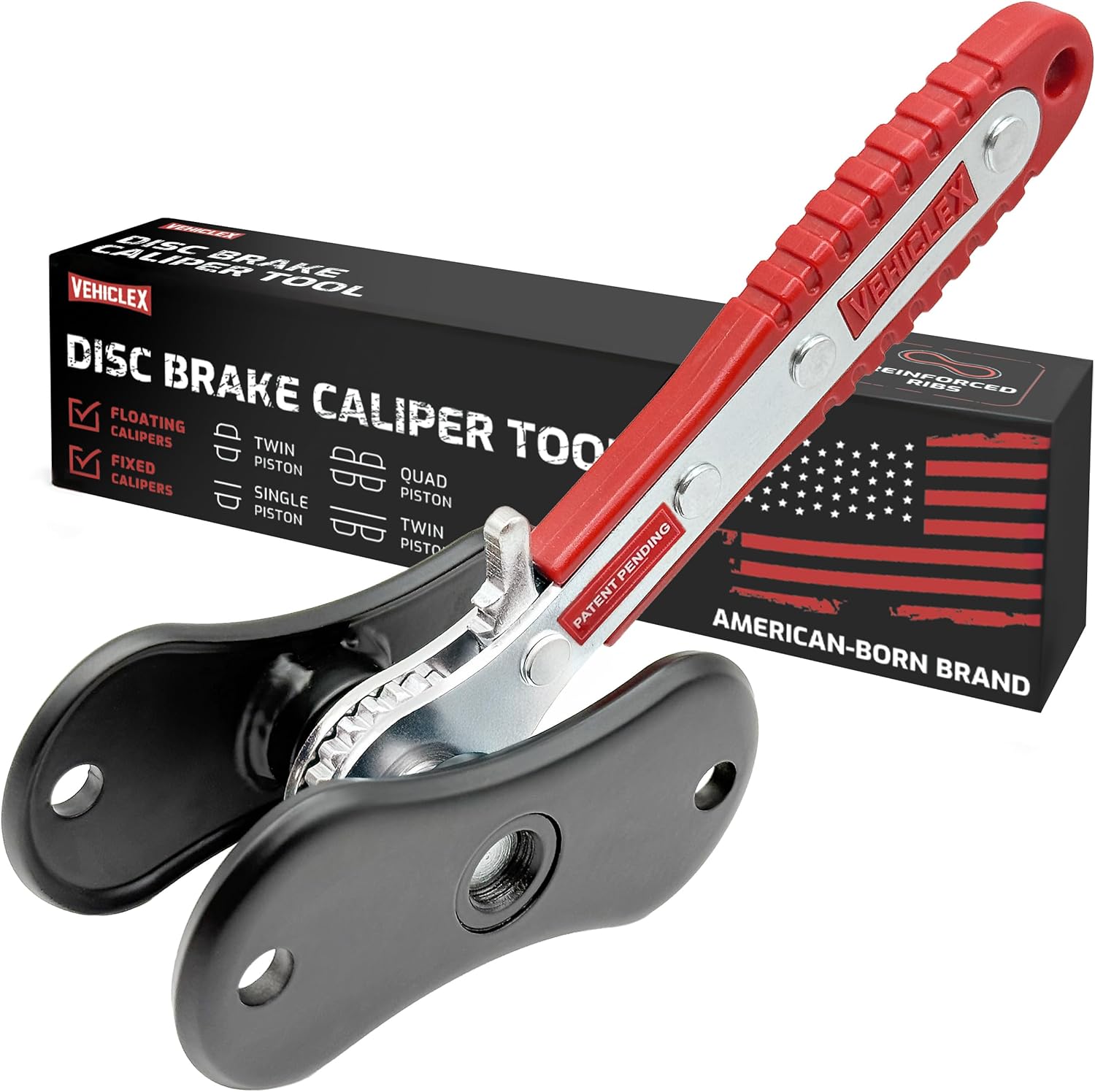 Vehiclex Brake Caliper Compression Tool – Heavy Duty Brake Pad Spreader Tool with Ratcheting Handle & Rib-Reinforced Plates – Caliper Piston Compressor Tool for Cars, SUVs, and Light Trucks