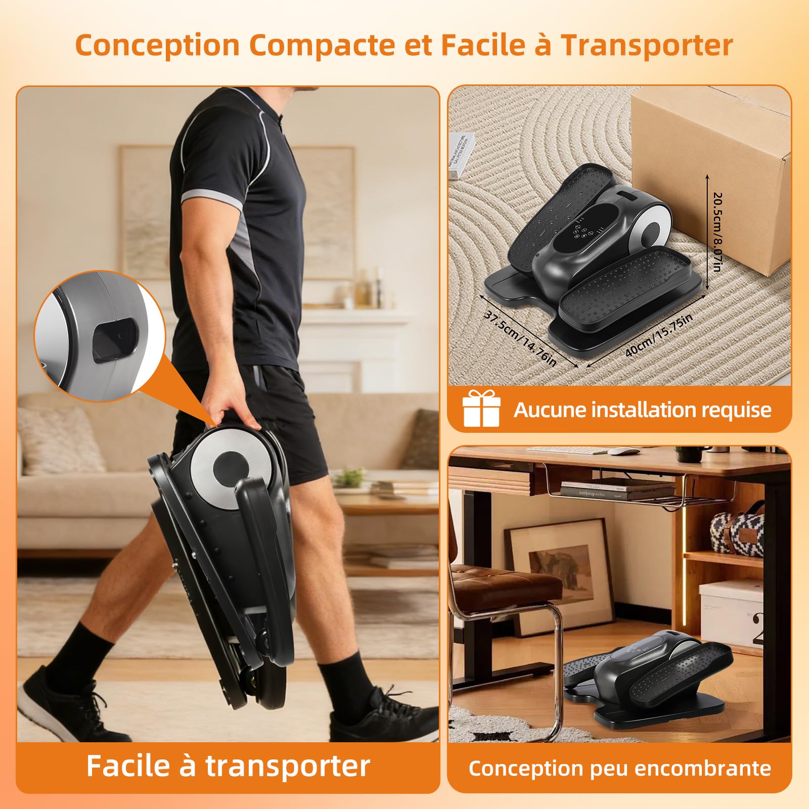 EVOLAND Mini Elliptique Électrique avec Télécommande, Écran LCD, 12 Vitesses, Corde de Résistance, Portable Exerciseur Pédale Elliptique pour Séniors, Bureau et Maison