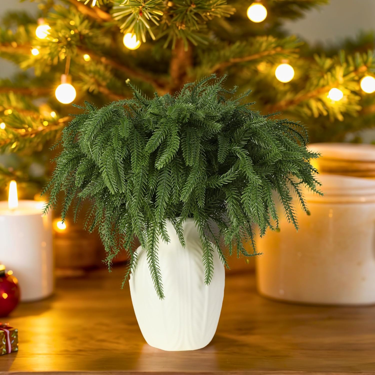 16 PCS Real Touch Norfolk Pine Branch,18" Artificial Christmas Green Plants Branches Faux Greenery Stems,Fake Norfolk Picks Pine for Vase DIY Crafts Garland Wreath Christmas Indoor Decor