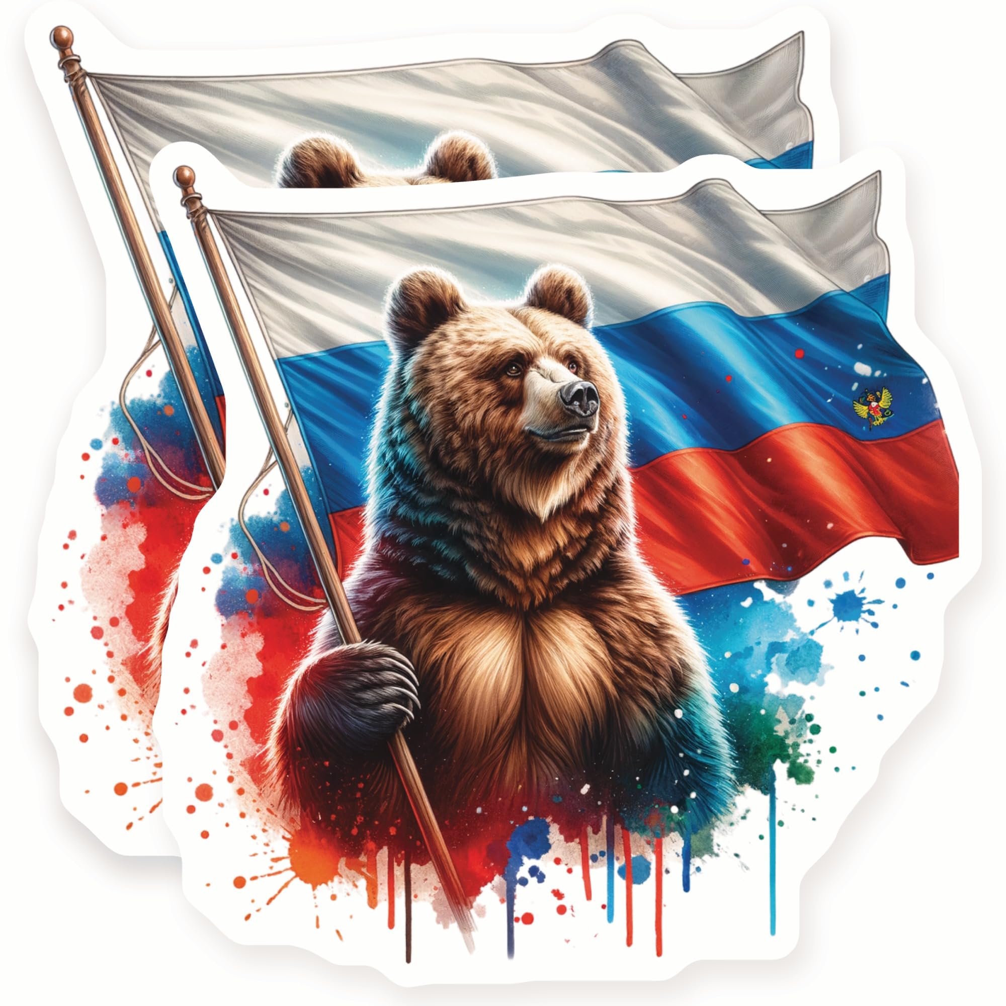 Pegatinas de oso ruso patrióticas de 5 pulgadas para portátiles y vasos, pack de 2, AQS0051