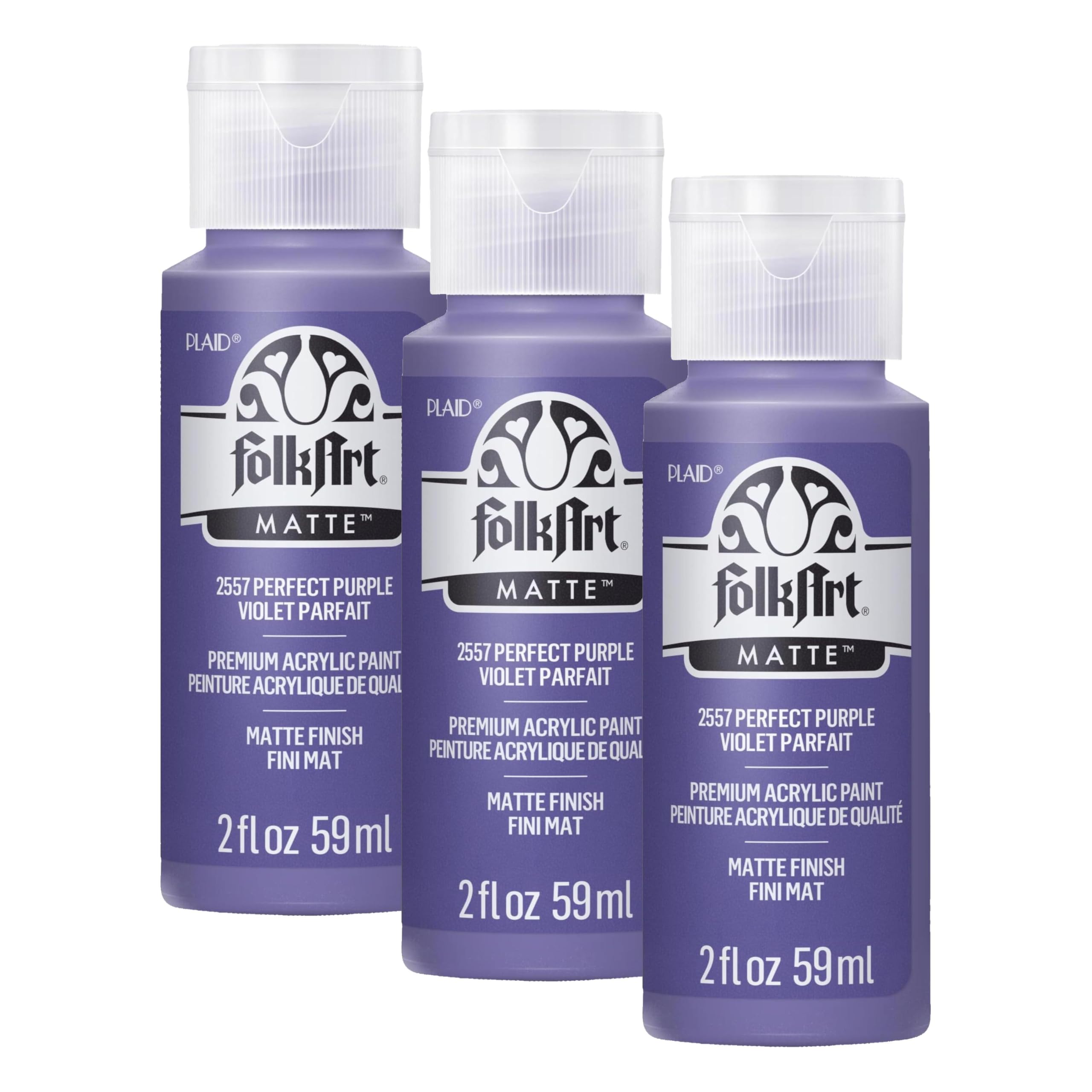 FolkArt Acrylic Paint in Assorted Colors (2 oz), 2557, Perfect Purple (Pack of 3)