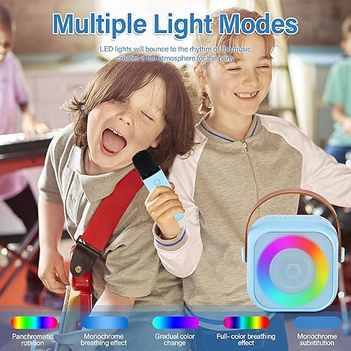 Miniatura 4 de Mini máquina de karaoke para niños, altavoz Bluetooth portátil con micrófono inalámbrico y luces LED, regalos de cumpleaños para niñas de 4 años