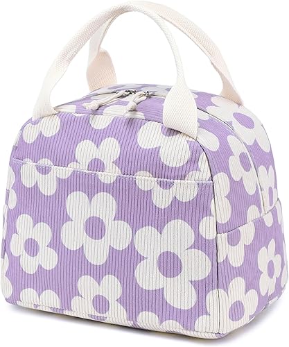 Vista 47 de Bluboon Bolsa de almuerzo para mujer, bonita bolsa de almuerzo de pana con correa para el hombro, reutilizable, aislada, gran capacidad