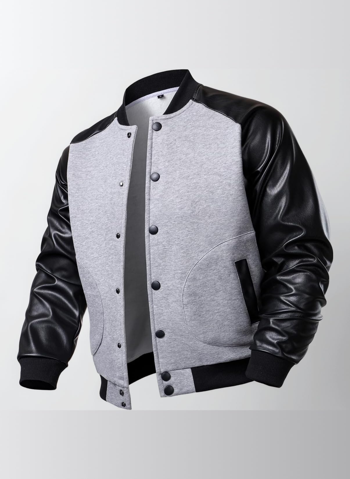 Men's Varsity Baseball Jacket Cotton Blend Letterman Jacket with Faux Leather Sleeve Bomber Coat