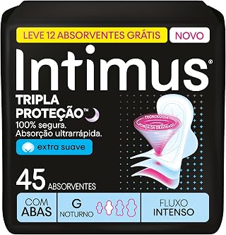 Absorvente Intimus Tripla Proteção Noite Suave Com Abas, Fluxo intenso, 45 unid