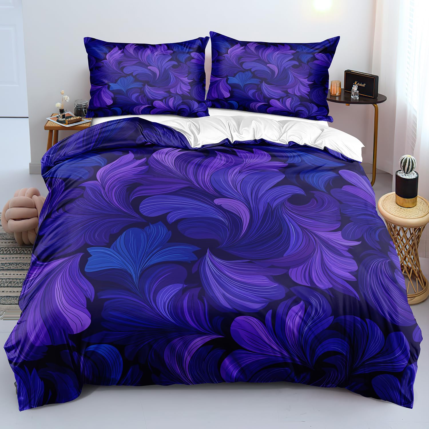 Parure de Lit 240x220 Fleurie Violette et Bleue pour Chambre Moderne et Cosy
