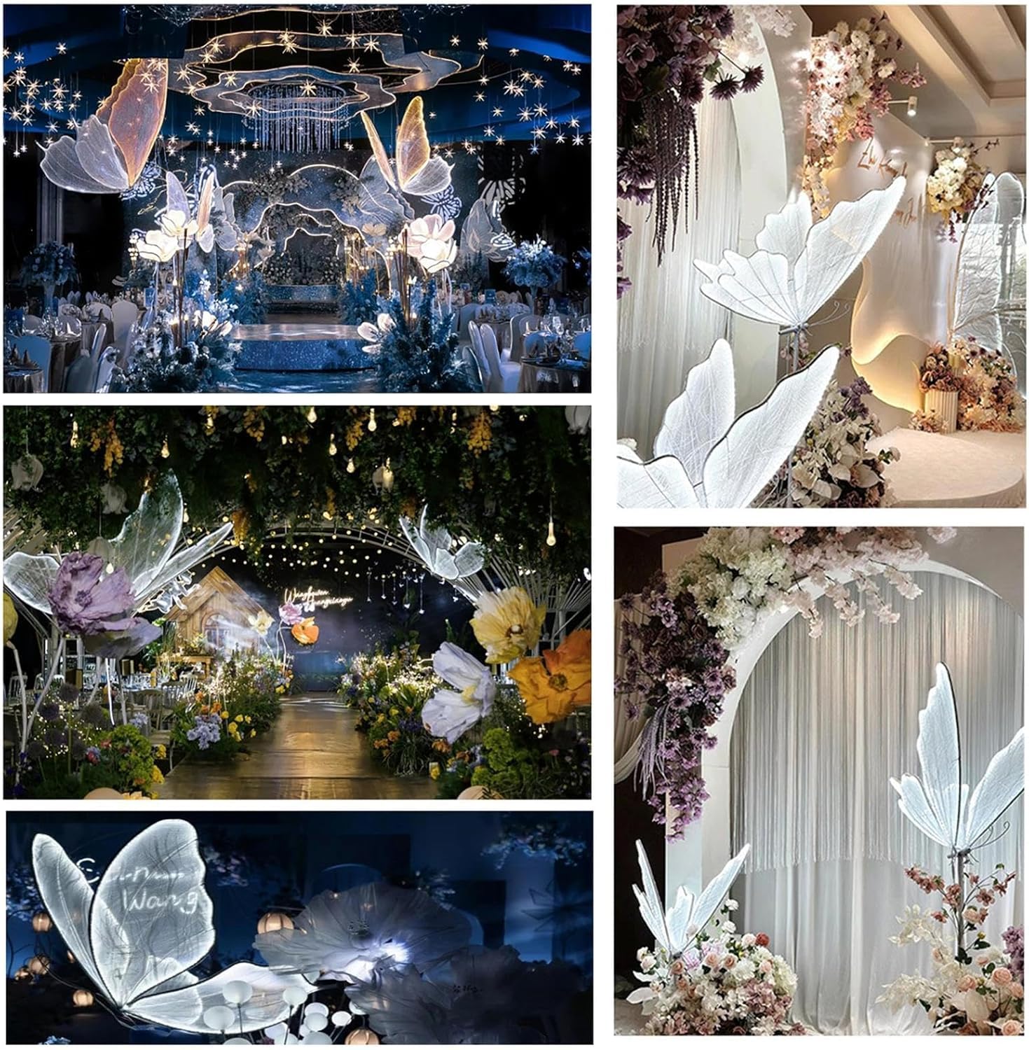 Set di 2 lampade da terra a forma di farfalla, luci a LED per matrimoni, feste e ricevimenti, decorazione luminosa, altezza 60 cm