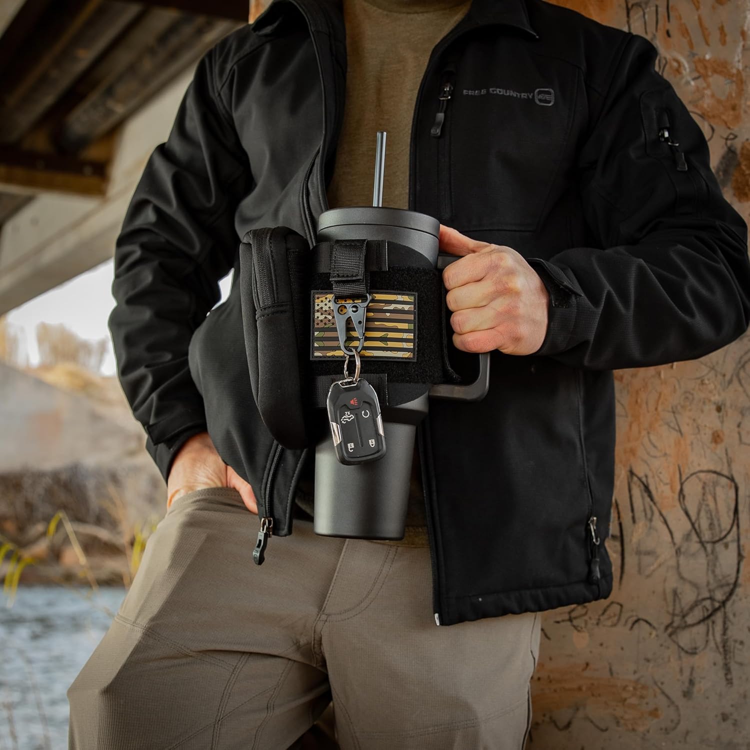 Iron Infidel Tactical Tumbler with Straw Lid - 40oz Insulated Tumbler for Men & Women that Fits Car Cup Holder with Rugged Sleeve to Store Keys, Wallet & Phone - Stealth Black - Image 6