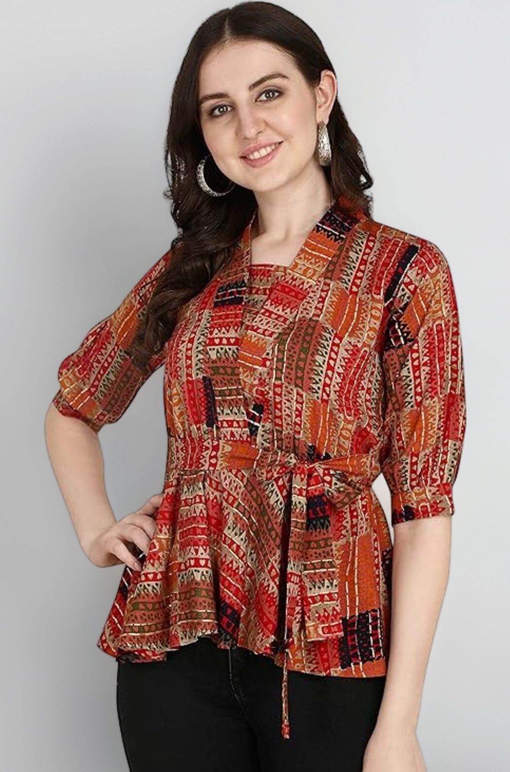 OM SAI LATEST CREATION Women Solid Western Top with Half Sleeves for Office Wear, Casual Wear, Top for Women.