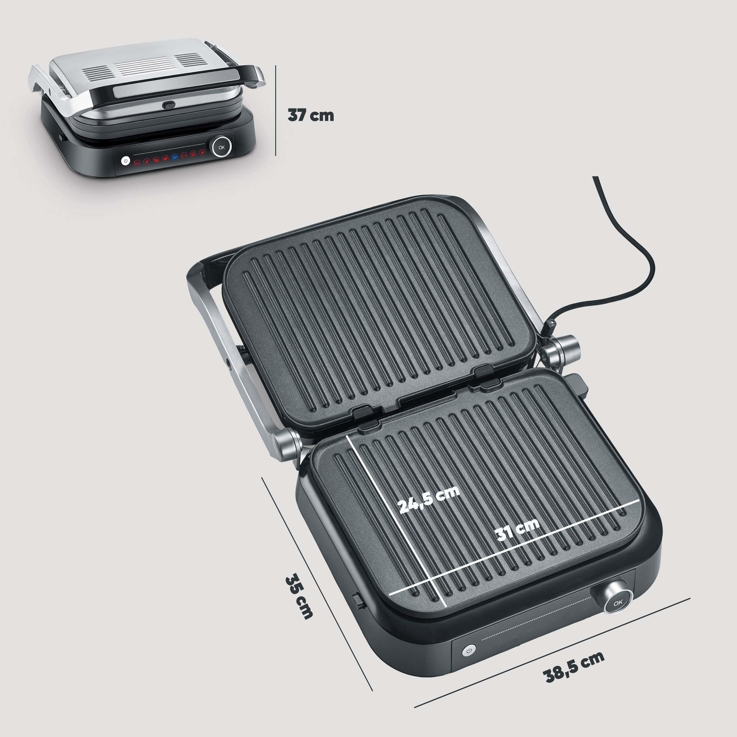 SEVERIN Plancha 2 200 W, Plaque de cuisson XXL pour viandes, poissons & légumes au revêtement anti-adhésif, Gril électrique avec bac récupérateur de graisse amovible, Noir, KG 2397
