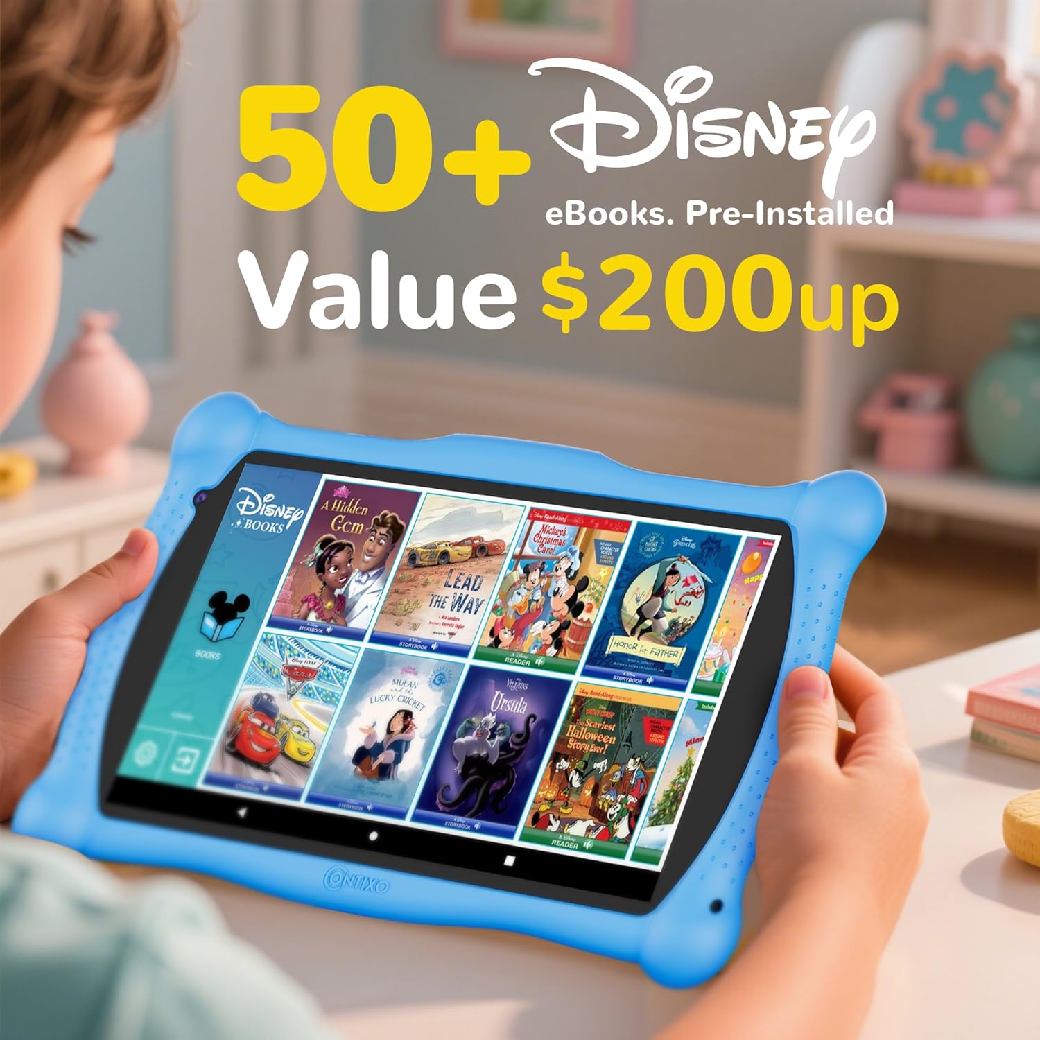 Contixo V10 Tablet displaying Disney e-books