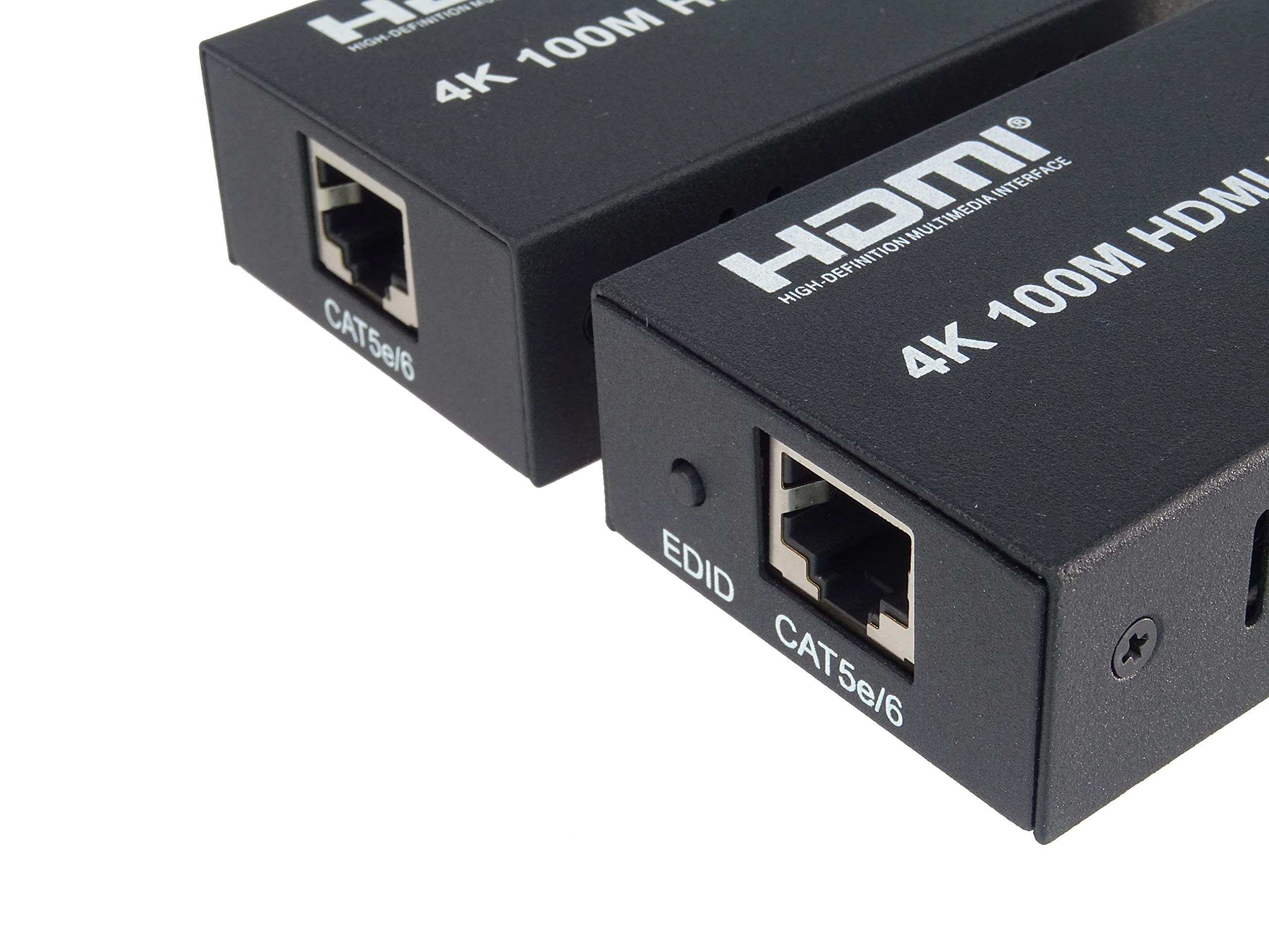 PremiumCord Przedłużacz HDMI 4K na 100 m za pomocą kabla CAT5e/Cat6, metalowa obudowa, status LED, kompatybilny z wideo 4K UHD, Full HD 1080p 60Hz, HDCP, czarny