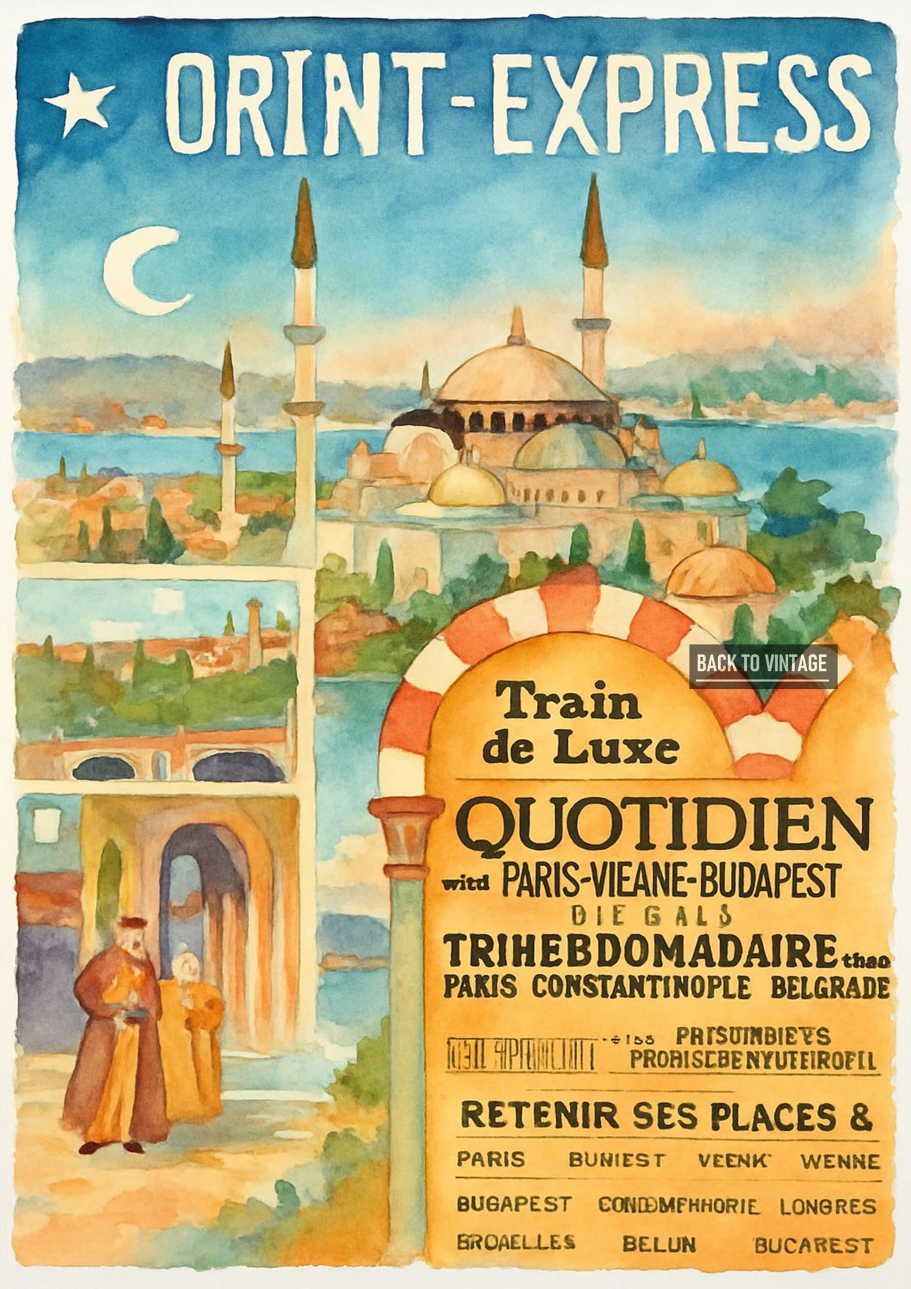 BACK TO VINTAGE Orient Express Travel - A4 Travel City Poster Wall Art Home Decor Art Print with Iconic Landmarks and Global Views for Culture Inspired
