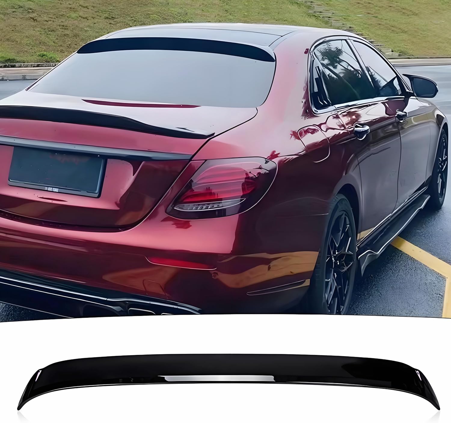 Rear Window Spoiler Visor Roof Wing Compatible with Mercedes E-Class W213 2017-2023 E300/ E350/ E400/ E450/ E43/ E53/ E63 (4-Door Sedan Only), Gloss Black Top Wing Lip Exterior Accessories