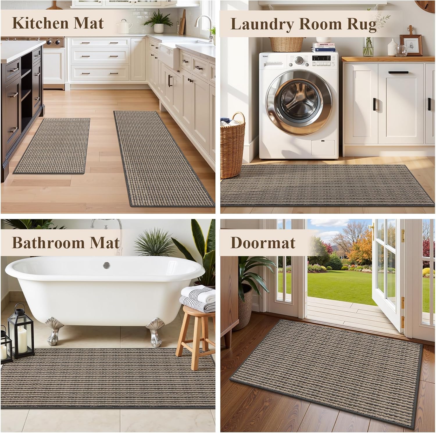 U'Artlines Kitchen Rugs and Mats Set of 2, Non Skid Washable Multicolored Farmhouse Kitchen Mats for Floor, Absorbent and Stain Resistant Floor Mat for Laundry, Sink Decor 20x32+20x59(Brown)