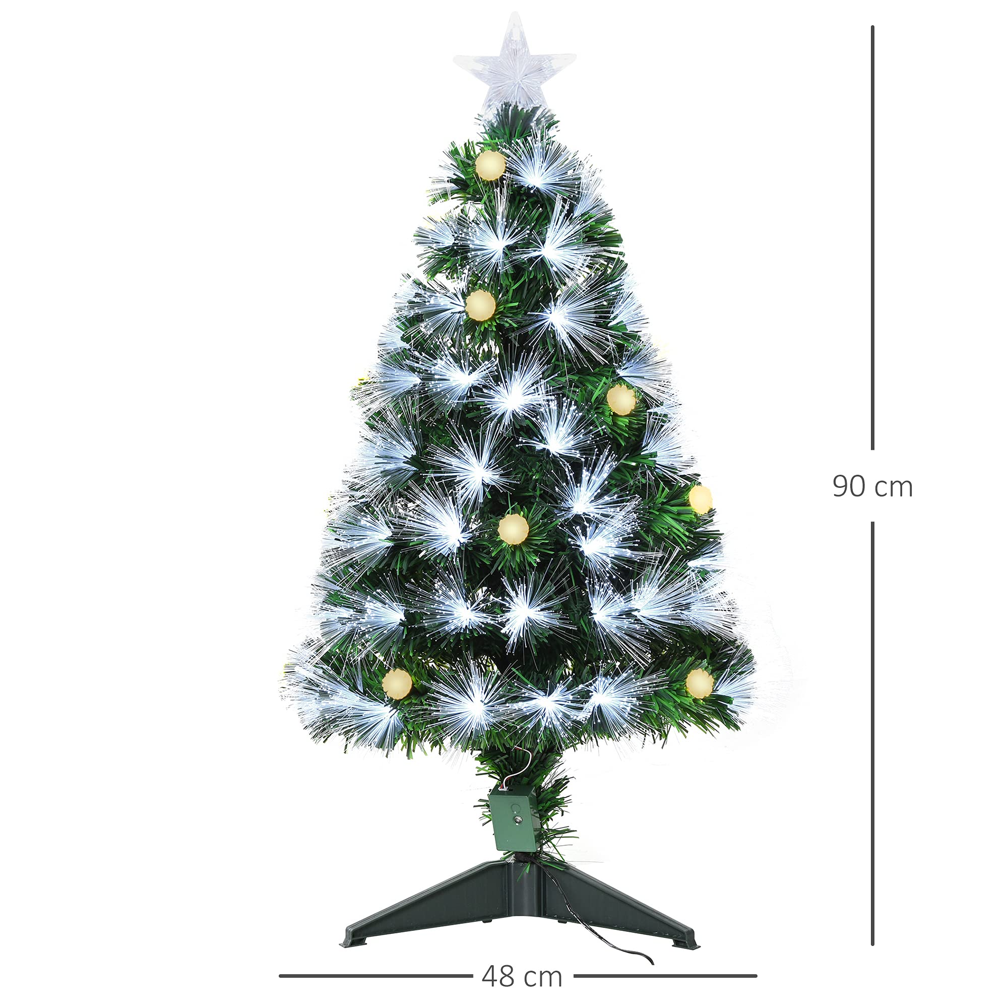 HOMCOM Albero di Natale Artificiale 90cm con Luci Incorporate e 90 Rami, Albero di Natale con Luci a LED e Fibre Ottiche, Base Pieghevole Rimovibile