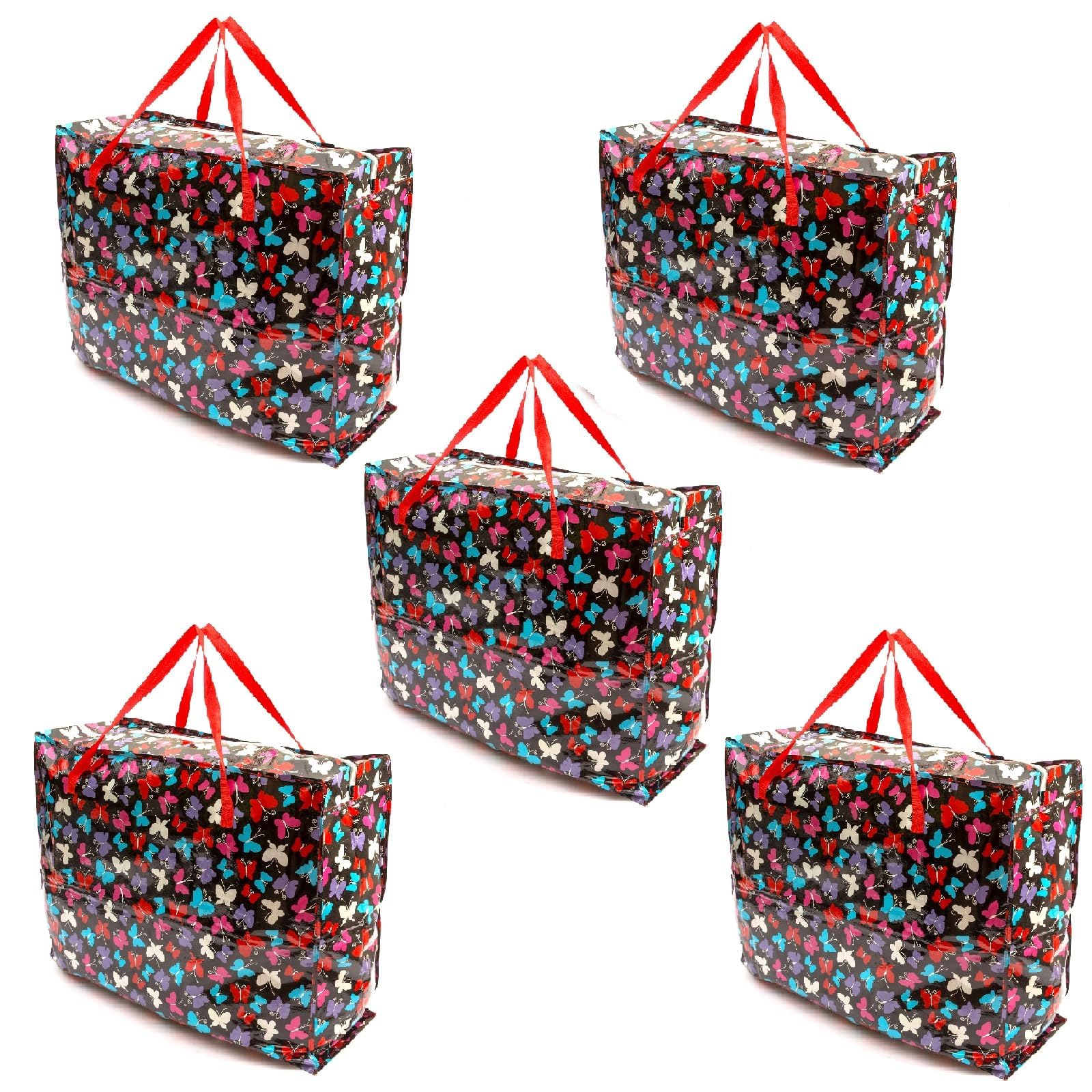 5 PACK Storage Bags Dark Butterfly Design 75x60x25cm Heavy Duty X-Large With Zip Waterproof Durable Reusable Foldable Laundry Clothing Wardrobe Storage Moving House Shopping Toy Extra Large Jumbo