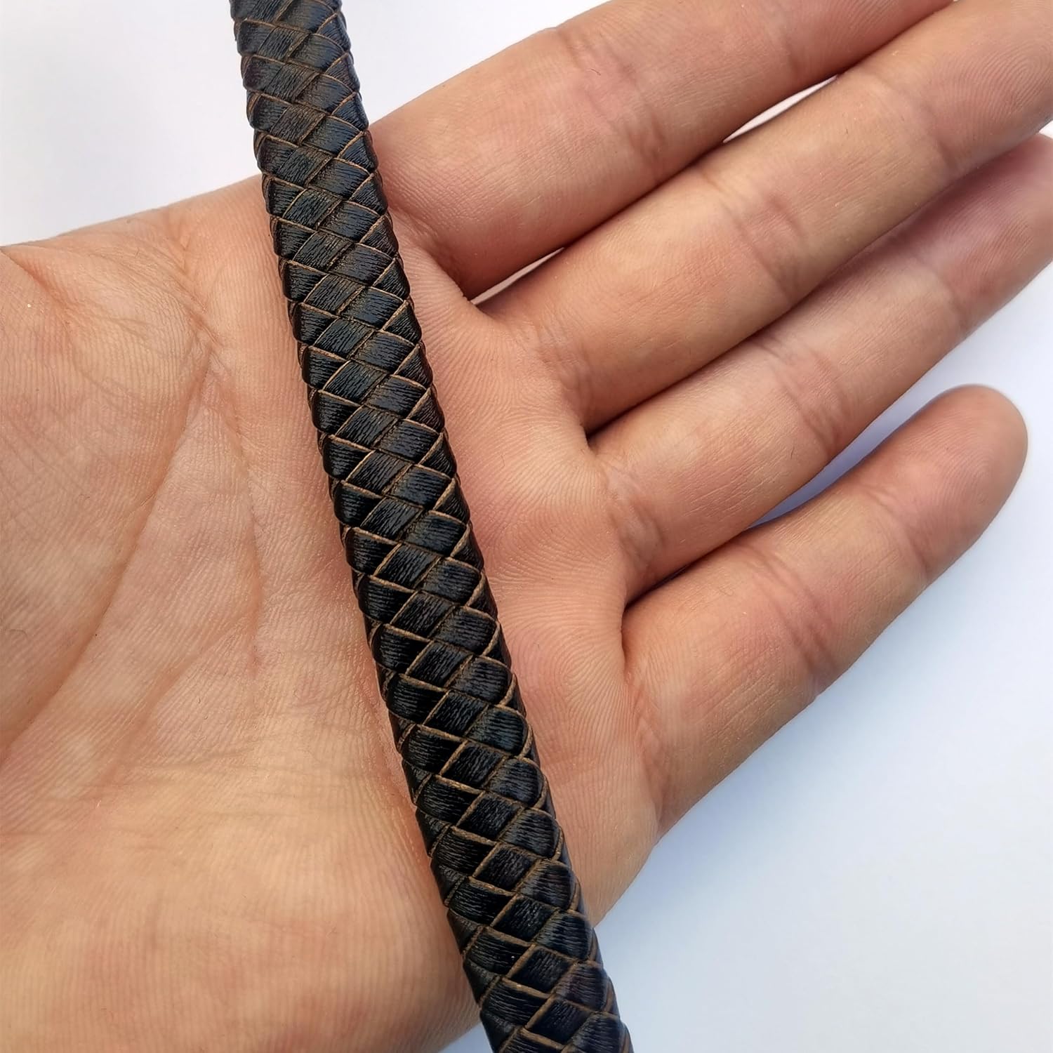 Glory Qin 12x6mm 1M Flat Folded Braided Genuine Leather Cord Straps for Making Bracelet & Jewelry (Antique Brown, 12.0x6.0mm)
