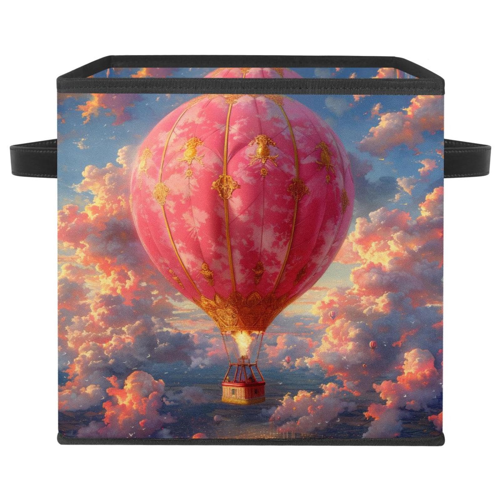 Boîte de rangement pliable cube rose motif montgolfière bac de rangement