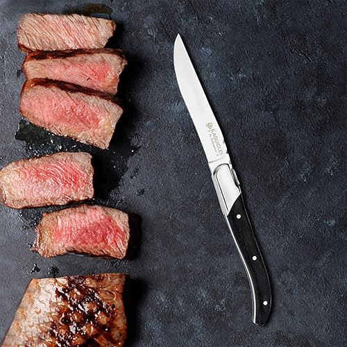 Miniatura 5 de Hailingshan - Juego de 6 cuchillos para carne, acero inoxidable, hoja recta, afilado, resistente, apto para lavavajillas, pulido, mesa, cena,