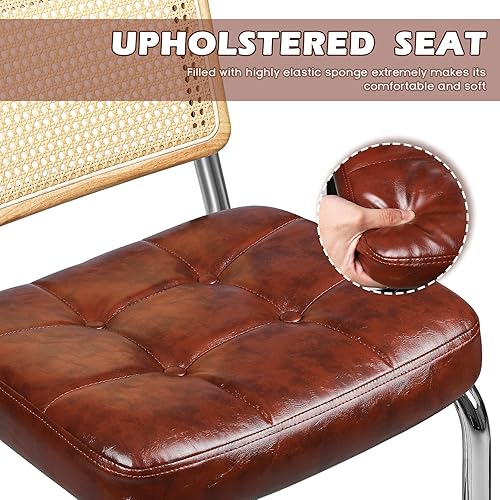 Miniatura 4 de LEMBERI Rattan Dining Chair, Kitchen &amp; Dining Room Chairs Set of 2,Mid Century Modern Dining Chairs with Metal Legs, Armless Faux Leather