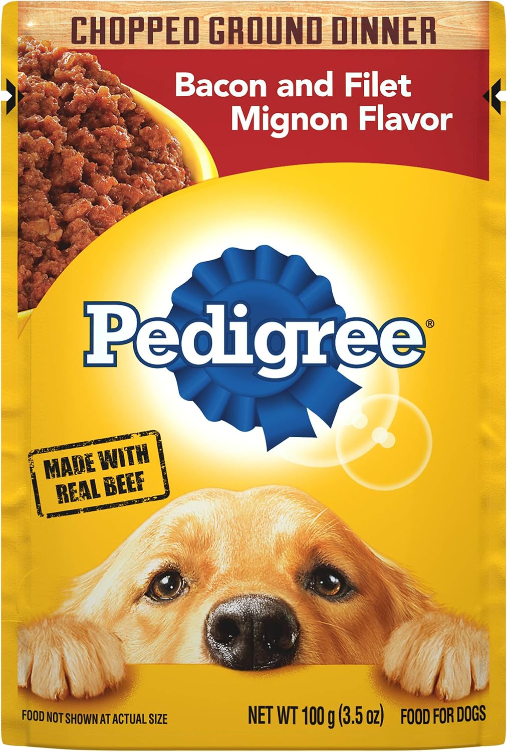 PEDIGREE CHOPPED GROUND DINNER Adult Soft Wet Dog Food, Bacon and Filet Mignon Flavor, 3.5 oz Pouches, 16 Pack (Bacon & Filet Mignon) Thumbnail