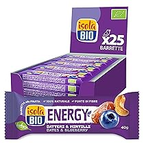 ISOLA BIO Barrette Biologiche ai Datteri e Mirtilli, Snack alla Frutta Bio, Energy Bar, 100% Naturale, Fonte di Fibre, 25 Confezioni da 40g