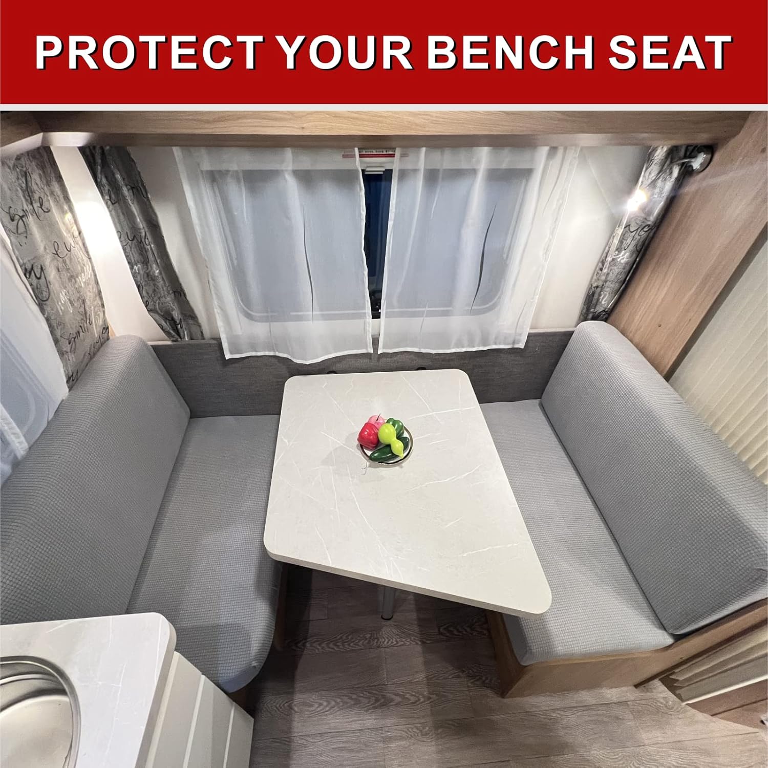 Dulepax RV Dinette Cushion Covers, Replacement Camper Cushions Cover, Grey Stretchable Fabric RV Dinette Seat Covers, Cushion Slipcovers for Trailer Including 2 Backrest Cover & 2 Bench Cover