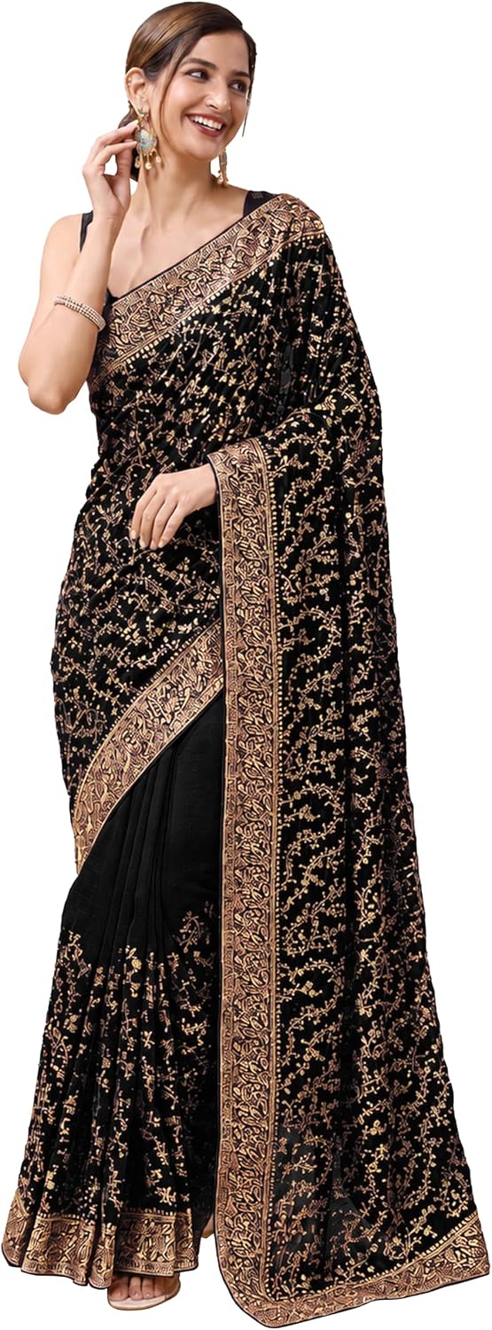 TRENDMALLS Women's Silk Embroidered Heavy Border Saree With Unstitched Designer Blouse saree for women