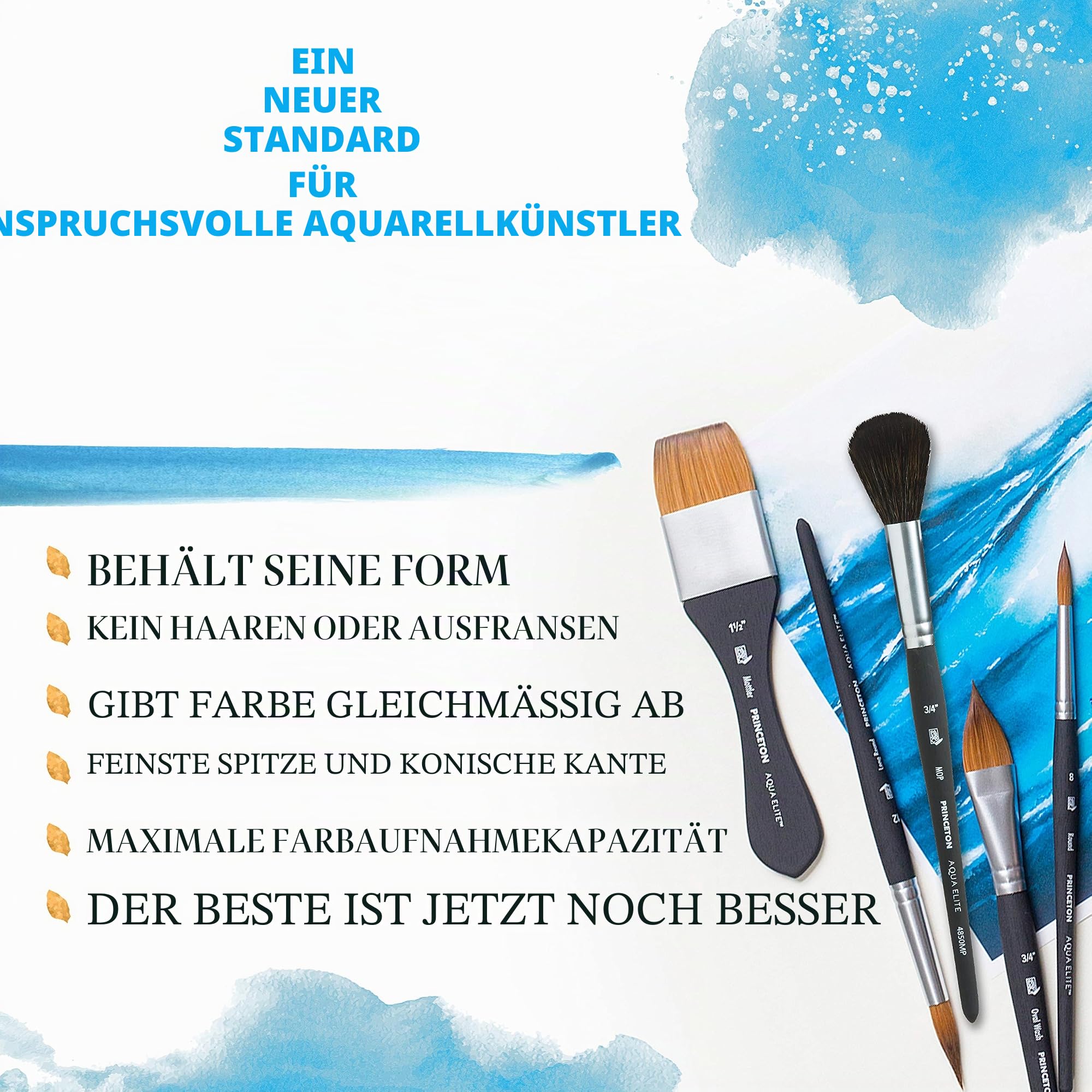 Princeton Aqua Elite Fine Art Aquarellpinsel, synthetischer Kolinsky Zobel, 4-teiliges Reisepinsel-Set, kurzer Griff, ideal für Profis und Studenten, Rund