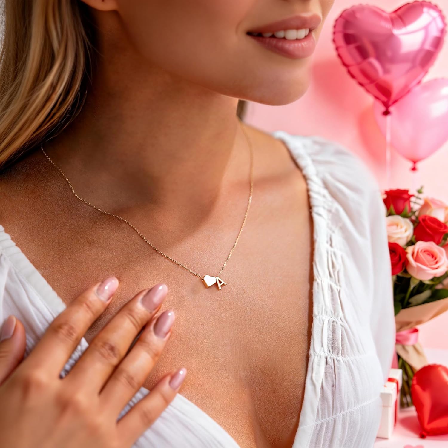 Turandoss Heart Initial Necklace for Women Teen Girls - 18K Gold Plated Letter A-Z Pendant Necklace Dainty Heart Necklaces Tiny Initial Necklaces Birthday Gifts for Women Jewelry - Image 2
