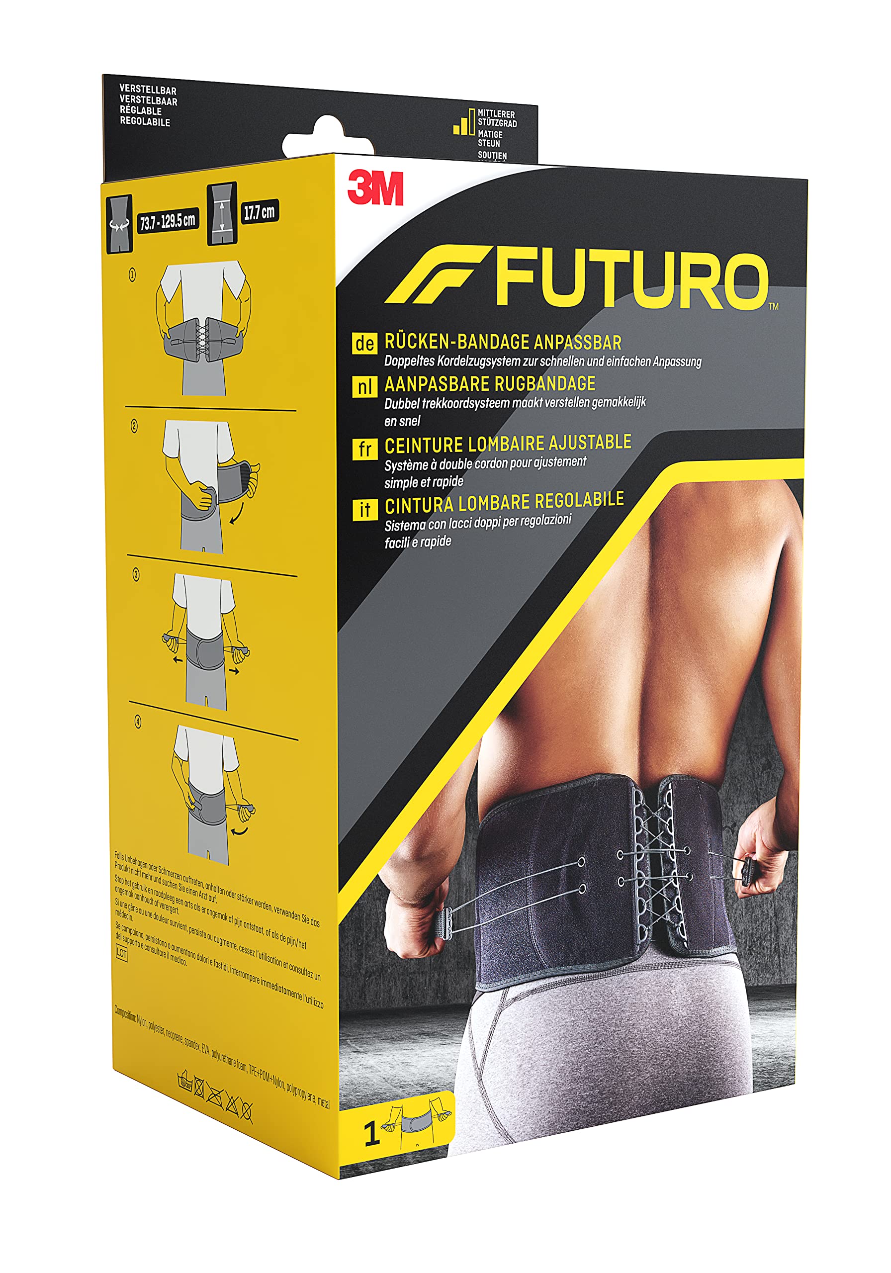 FUTURO Rücken-Bandage anpassbar, Verstellbar (73.7 - 129.5 cm) - Hilft bei der Unterstützung eines steifen, verstauchten oder schmerzenden Rückens