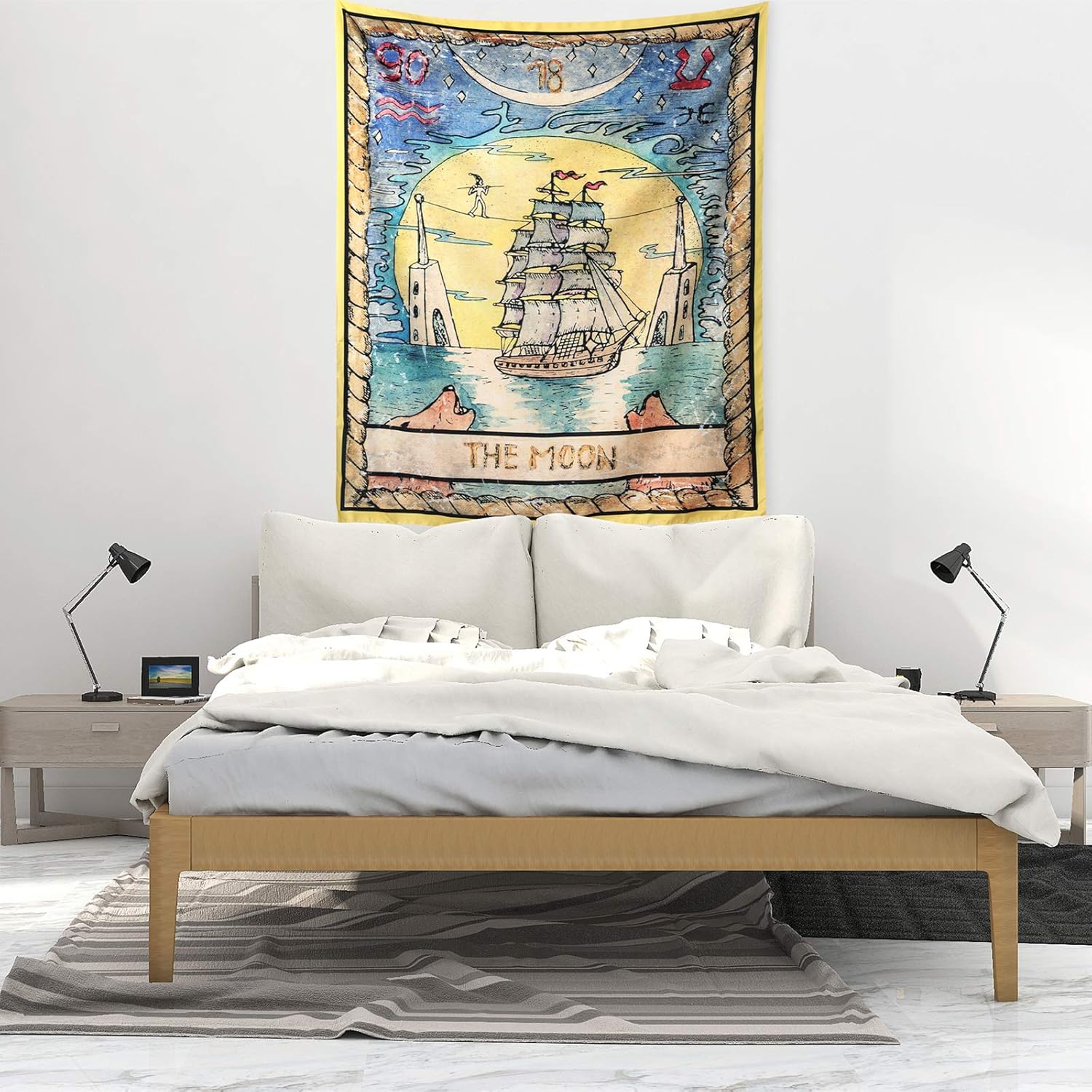 Tarot Card Tapestry The Moon Tapestry Wall Hanging Europe Astrology Divination Tapestry Mysterious Medieval Wall Blanket for Home Room, 60 x 80 Inch