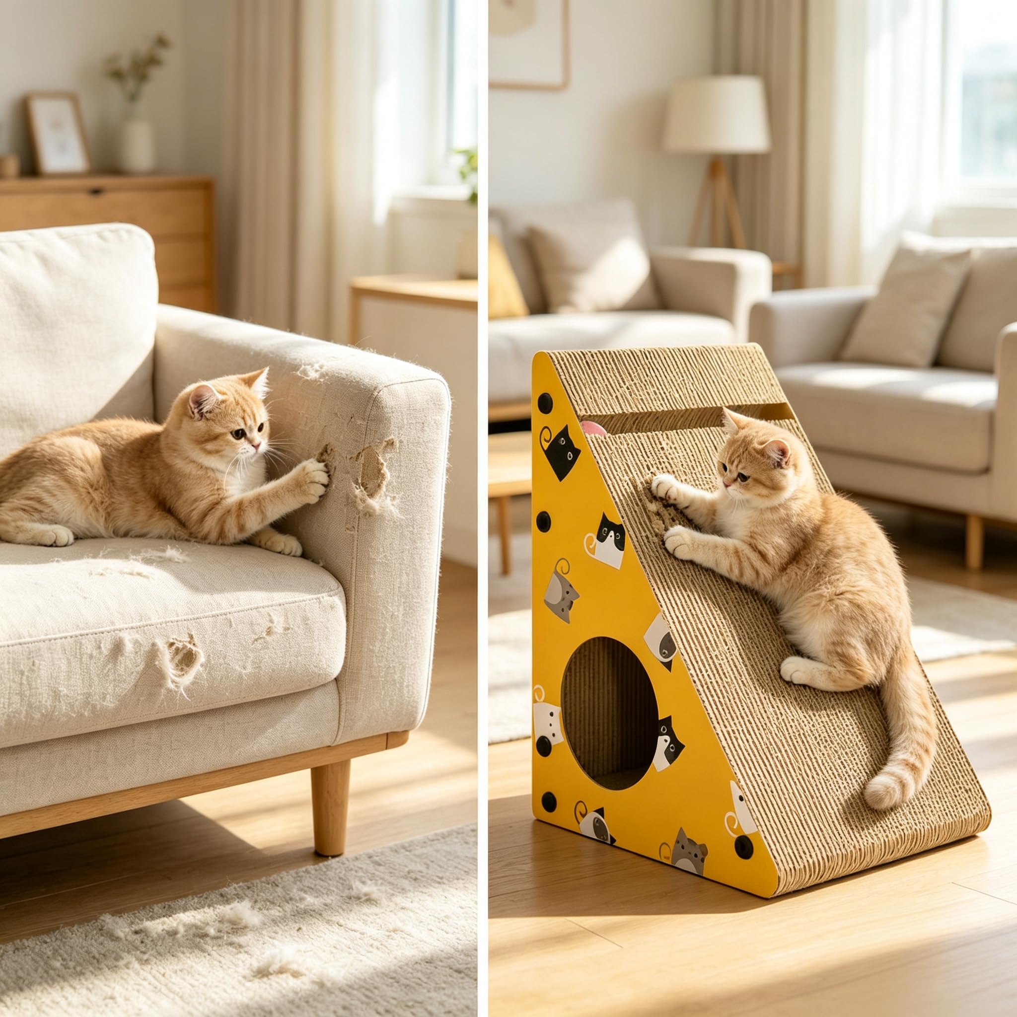 Katzenkratzer mit stabilem Holzrahmen, wendbare Kratzunterlage aus hochdichtem Karton, schnelle Montage, Möbelschutz, ideal für Indoor-Katzen